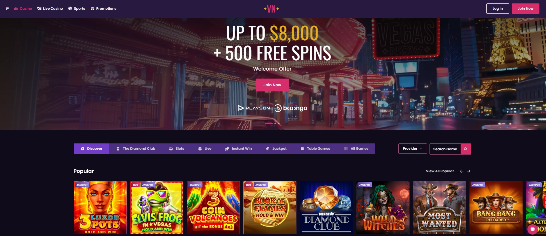 VegasNow homepage